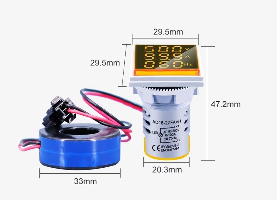 Амперметр Вольтметр Частота тока индикатор напряжения. 100 А, 60-500B