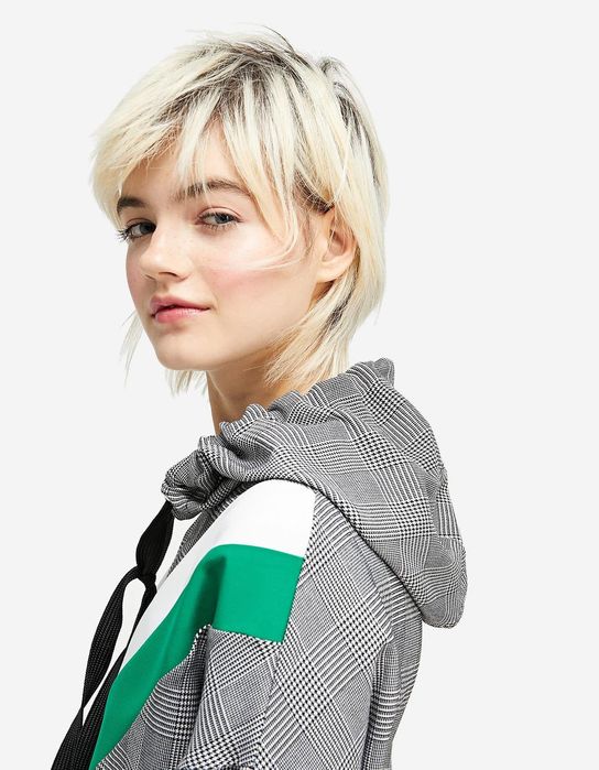 Stradivarius світшот сірий зелений з капюшоном оверсайз в клітинку M L