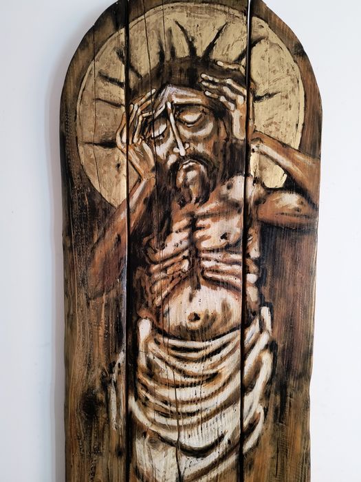 Ikona Jezus Chrystus Frasobliwy stare drewno