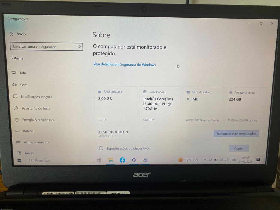 Portátil i3 acer