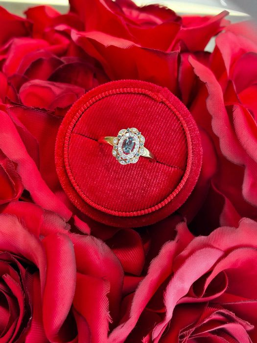 Złoty Pierścionek Diamenty/Kamień London Blue Topaz/Próba 585 Sklep