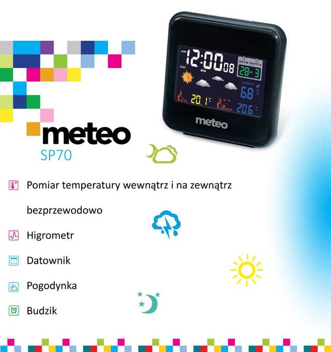 Stacja pogodowa SP70 - kolorowy ekran, czujka, zasilacz
