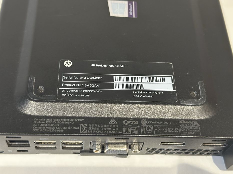 Міні ПК компютер HP ProDesk 600 G3 i3 6100T RAM 8Gb SSD 256GB WI-Fi