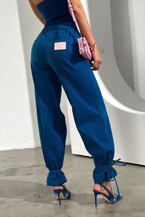Spodnie jeansowe BG Couture Brandenburg Monroe z wiązaniem na nogawce