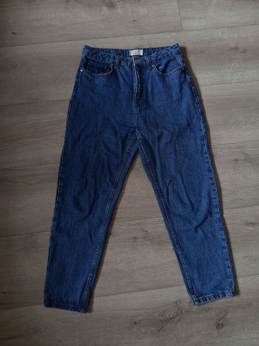 Spodnie jeansowe mom jeans L 40 Terranova granatowe high waist rise