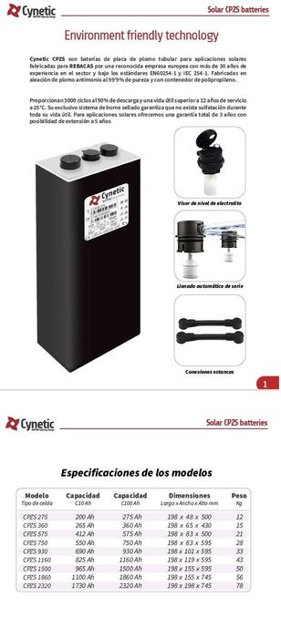 baterias solar 2 volts 750 ah (2v x 6 elementos = 12 v)