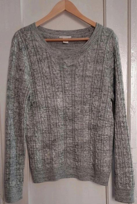 Szary sweter H&M Basic w warkocze rozm. M