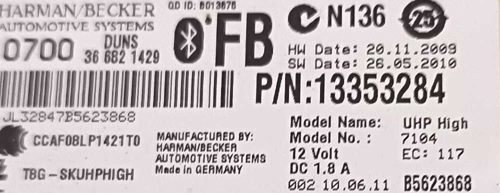 Módulo Bluetooth OPEL INSIGNIA A (G09) [07.2008 - 03.2017]