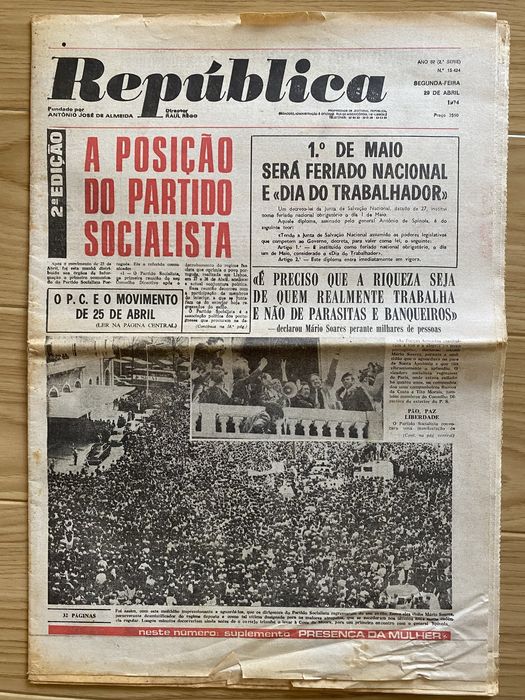 Jornal REPÚBLICA Dia 29 Abril 1974