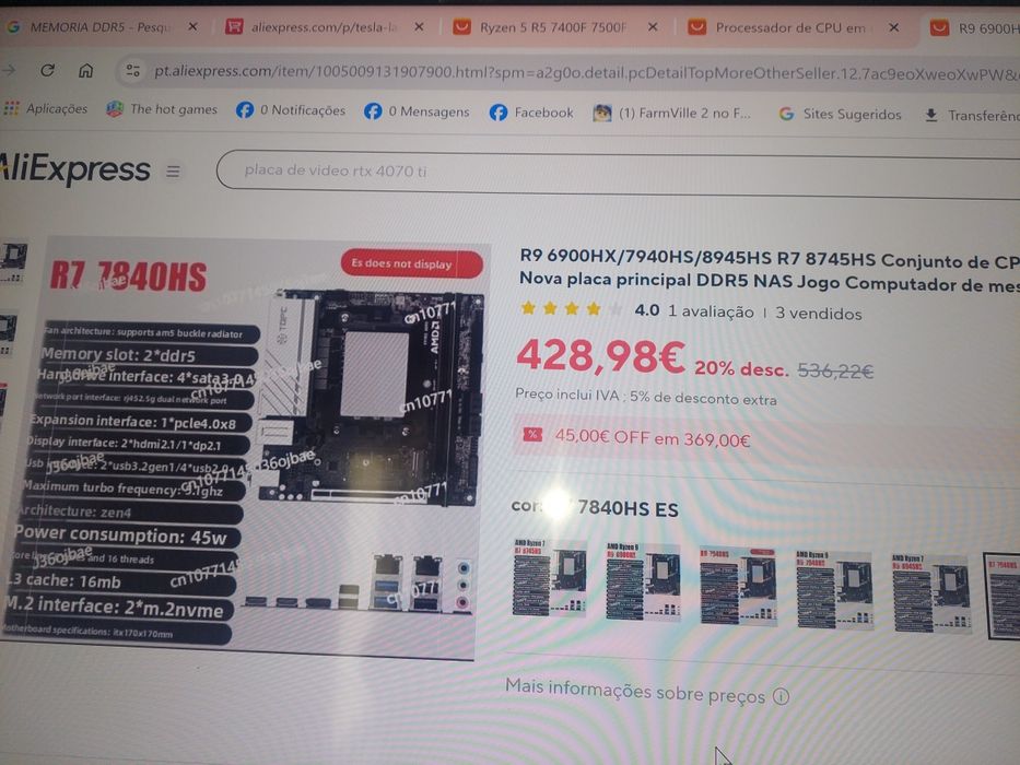 Bundle rysen mini  itx  7 7840HS. Troco por ps5 pro