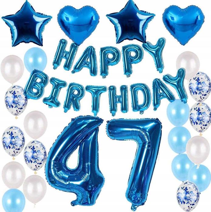 Zestaw Urodzinowy Balony 47 4 7 Urodziny Niebieski Baner 26szt