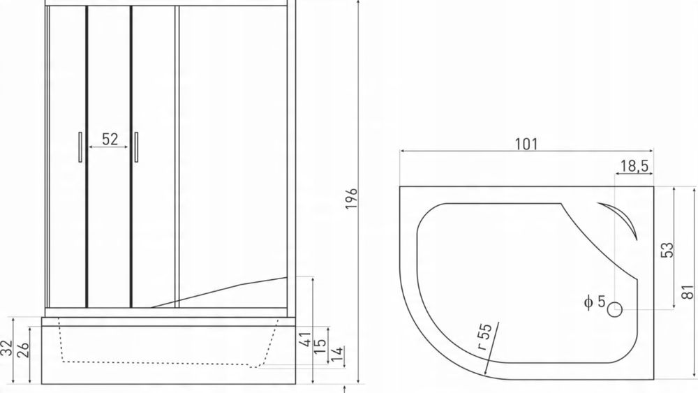 Kabina prysznicowa Katia 100x80 prawa z brodzikiem, prysznic