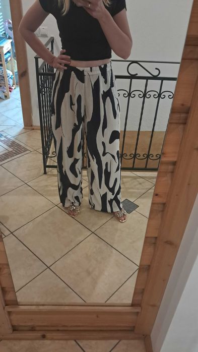 Spodnie z gumką w pasie wysoki stan animal print rozmiar L