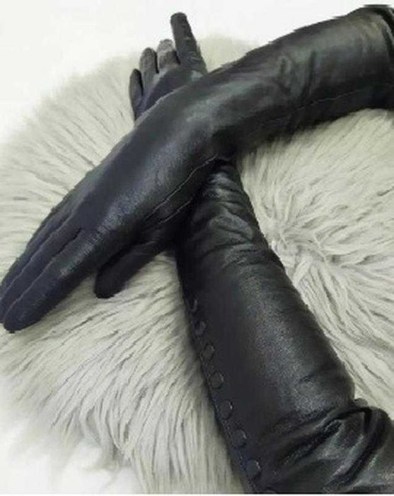 Кожаные перчатки высокие осень-зима