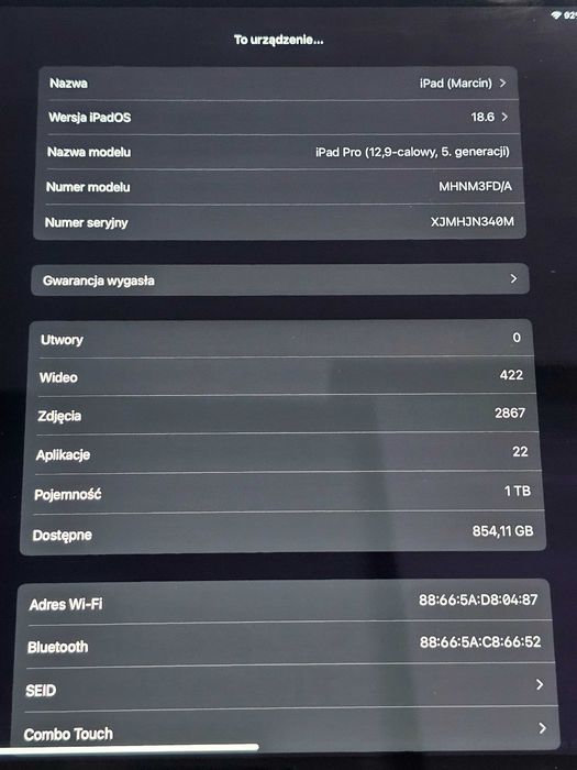 iPad Pro 12.9 M2 1TB + Apple Pencil
2gen + Klawiatura + Etui.