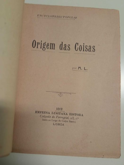 Livro de 1912: A Origem das Coisas