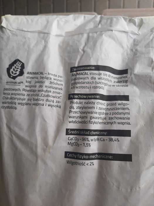 Kreda pastewna, paszowa wapno dla kur, Animacal 1T 1000KG
