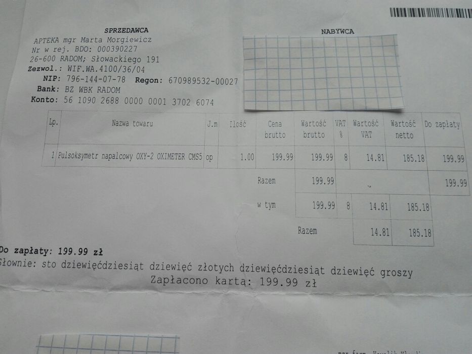 Pulsoksymetr napalcowy OXY-2