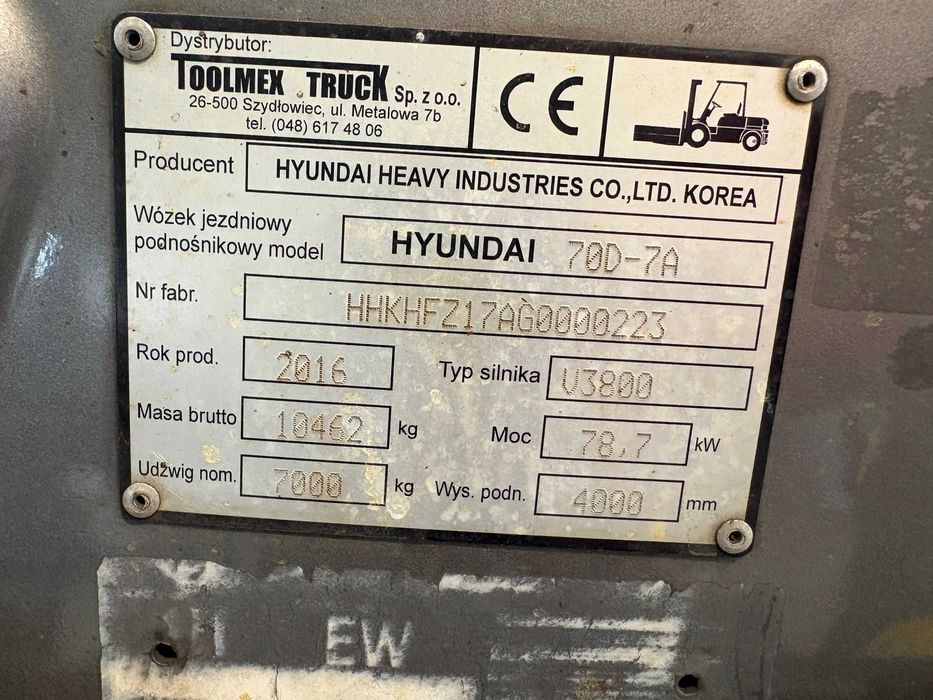 Wózek widłowy 7 ton HYUNDAI 70D-7A 2016 rok diesel