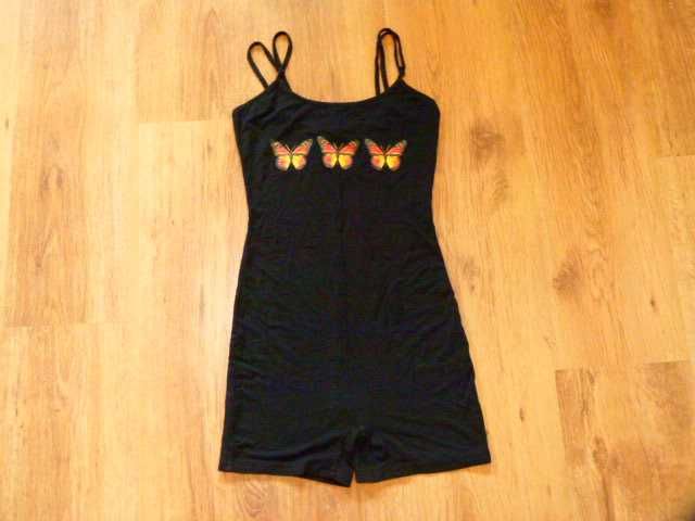 Shein kombinezon lato czarny na szelkach lejący materiał  rozm 34 XS