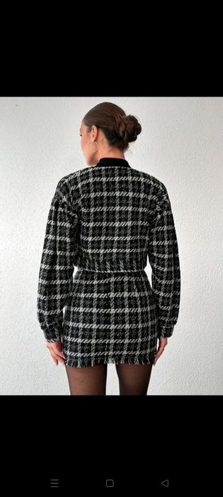 Moda conjunto casaco é saia