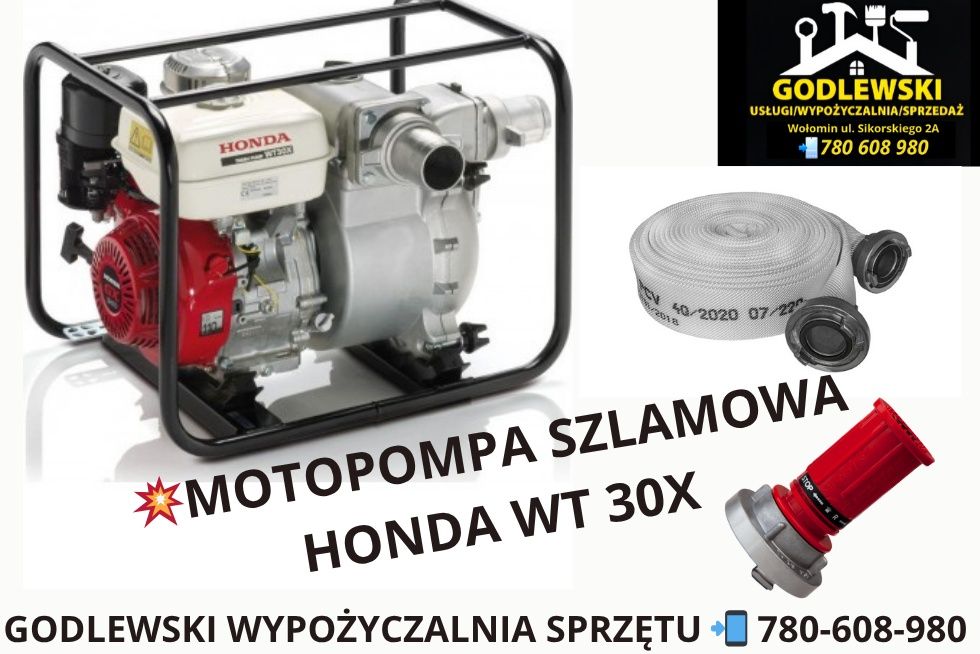 Wypożyczalnia! Pompa szlamowa Motopompa Honda WB30XT 1100l/min Wynajem