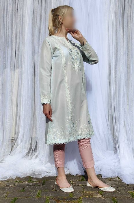 Błękitna tunika indyjska S 36 M 38 lekka przewiewna jedwab niebieska