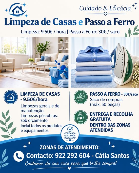 Serviços de Limpeza Doméstica e Passar a Ferro – Profissional e Cuidado