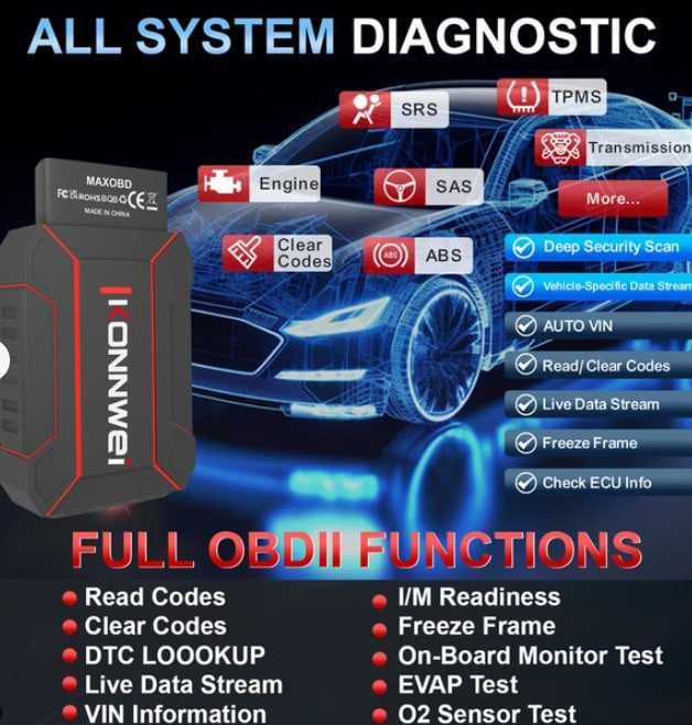 Автосканер Konnwei MAXOBD Bluetooth - універсальний діагностичний OBD2 адаптер для авто