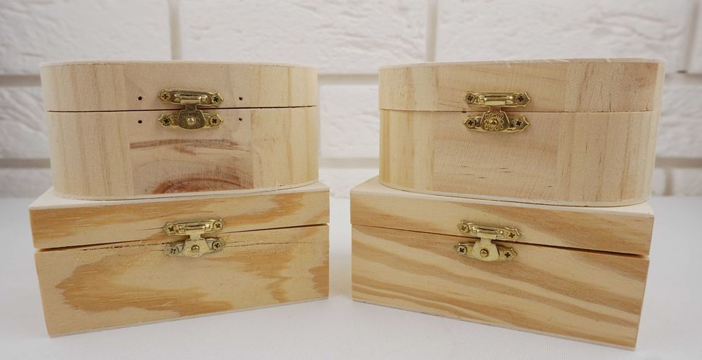 4X Szkatułka pudełeczko zamykane drewno decoupage 2x owal 2x prostokąt