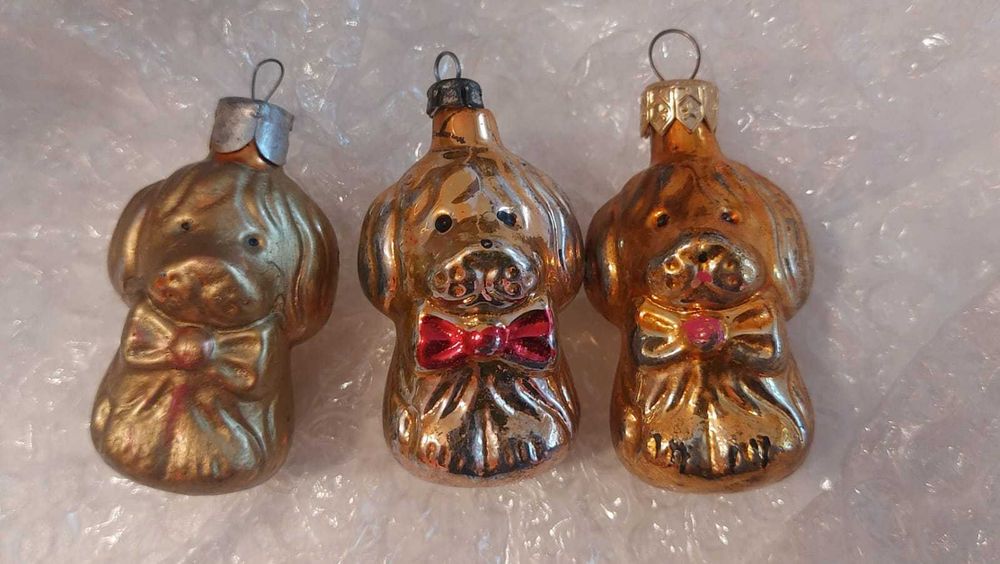 bombki choinkowe - zestaw 3 pieski - retro - PRL, PROMOCJA
