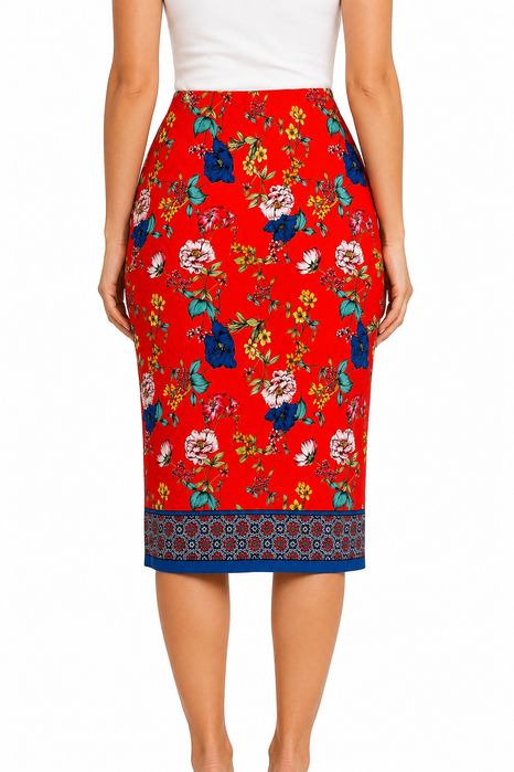 Spódnica Midi Kwiaty Boho Czerwień XL
