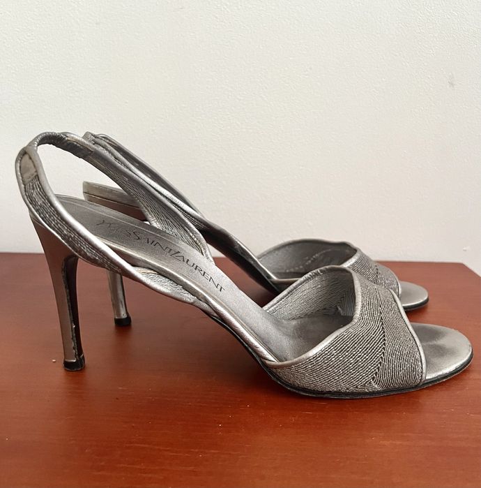 Szpilki vintage YSL Yves Saint Laurent srebrne rozm. 39