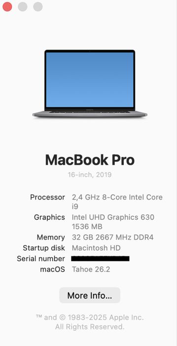 Macbook Pro A2141 16” 2019 32GB 2xGPU 2,4GHz Intel i9