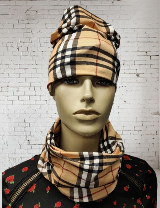 Czapka komin szalik damski komplet bawełna wiosenny obwód głowy 54