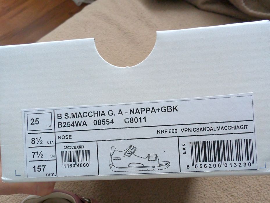 Sandały dla dziewczynki GEOX MACCHIA FIRST STEP różowe rozmiar 25 wkładka 15,8 cm