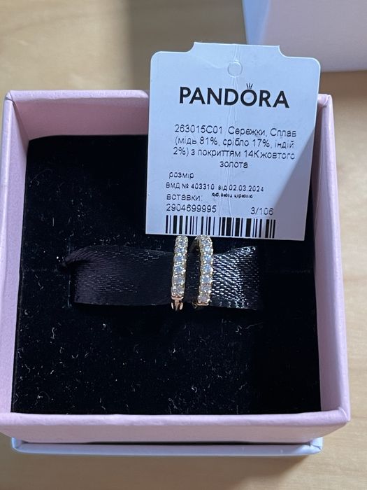 Оригінальні сережки Pandora хупи з паве