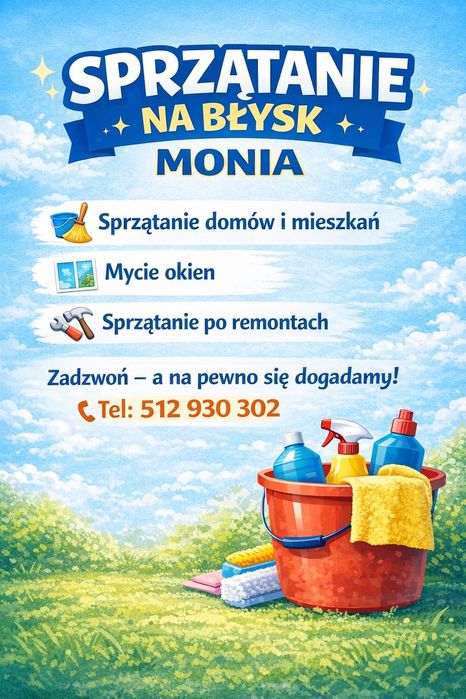 Sprzątanie domów i mieszkań Zapewniam własne środki czystości!