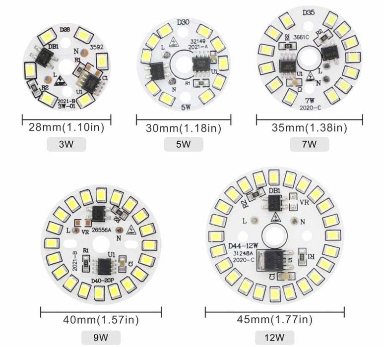 Светодиодный LED модуль  220V для ремонта 3w 5w 7w 9w 12w 15w 18w