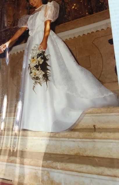 Vestido noiva branco em tule e renda, tamanho 38