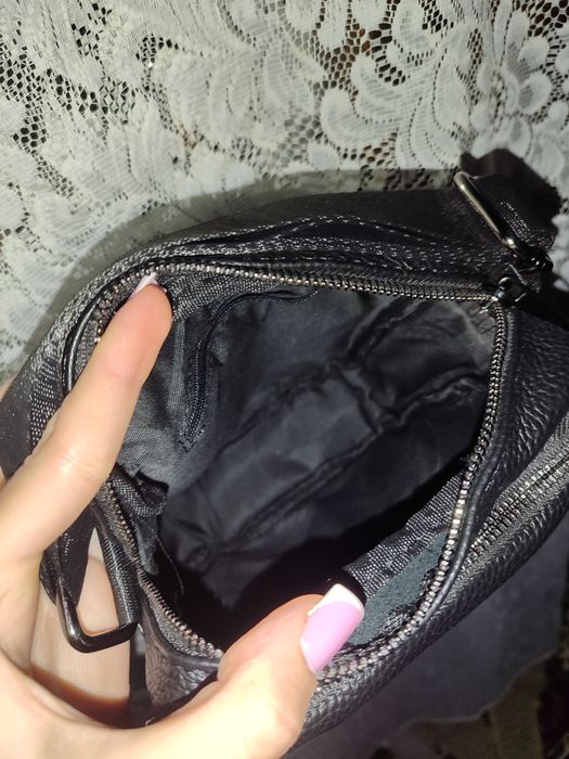 Барсетка сумка чоловіча через плече шкіряна чорна