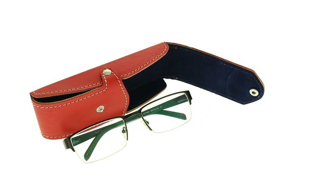 Sztywne etui na okulary korekcyjne przeciwsłoneczne skórzane burgund