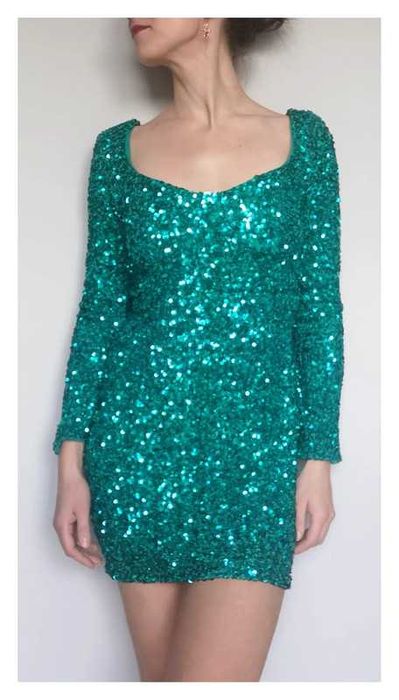 Sukienka cekinowa QUIZ (S/36) #zielona #turkusowa #imprezowa