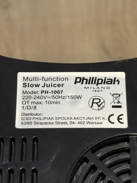 Wyciskarka wolnoobrotowa Philipiak Milano PH-1007