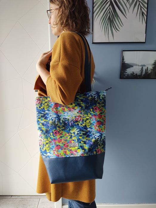 Torba shopperka ekoskóra i tkanina wodoodporna duża Lulo handmade