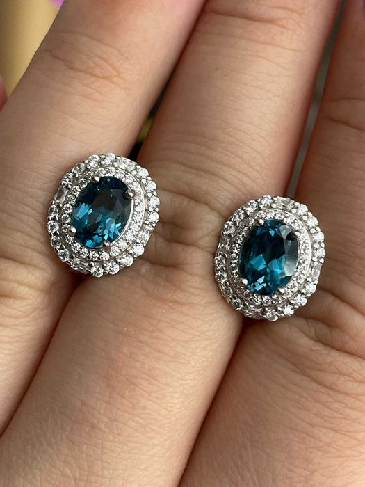 Серьги из серебра 925 пробы с овальным Лондон блю топазом, 8x6