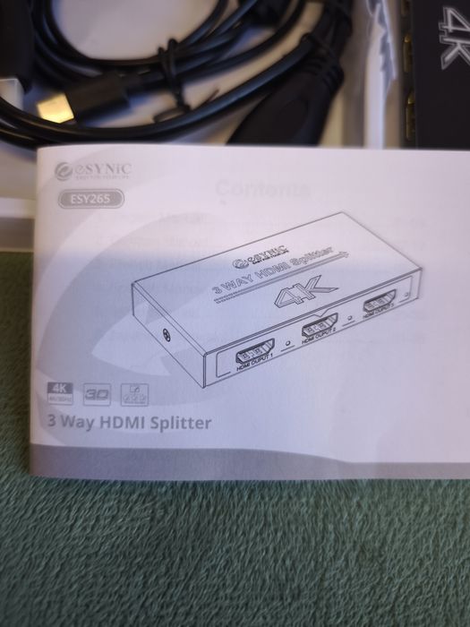 eSynic Splitter HDMI 1 entrada 3 saídas distribuidor HDMI 4K 30HZ 15,5 mm caixa de metal Plug and Play distribuidor HDCP 1.4