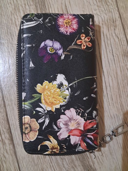 NOWY Portfel kopertowka czarny w kwiaty