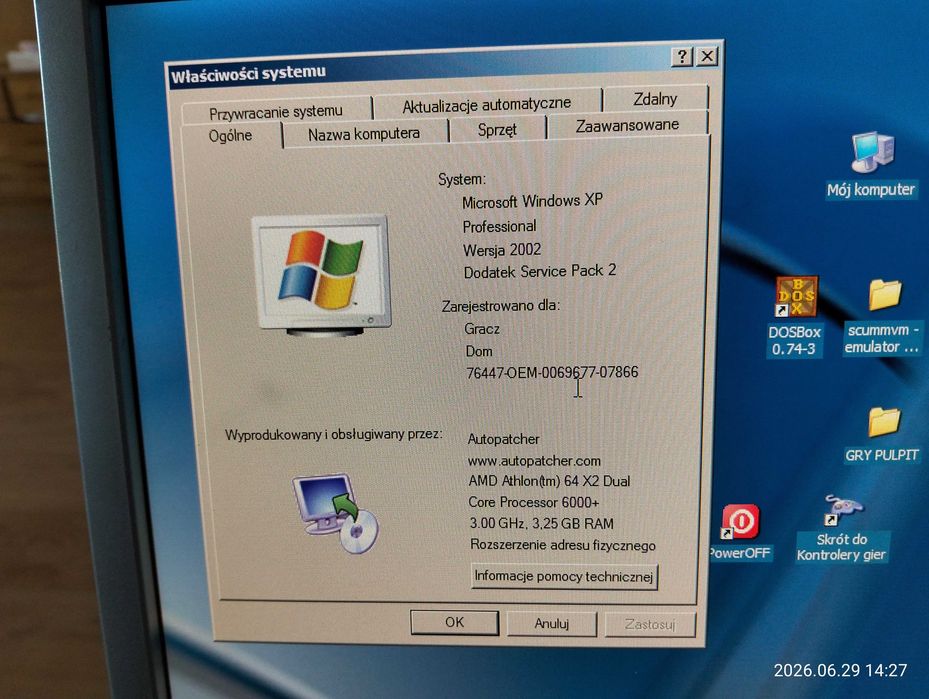 komputer monitor pad głośniki klawiatura myszka kable Win XP Pro SP2 Pudełka