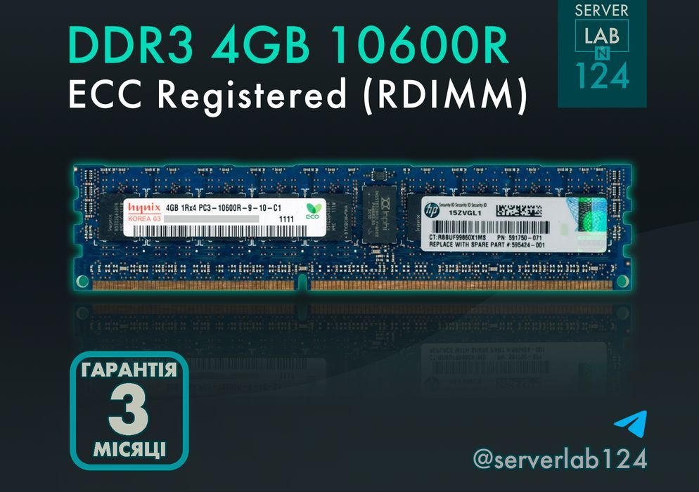 Серверна оперативна памʼять DDR3 4GB PC3-10600R 1333MT/s RDIMM